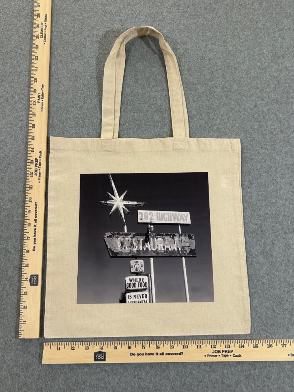 Vintage-Inspired Shopping Tote Bag Kermit TX 302 Highway Retro Restaurant Sign - Picture 3 of 4